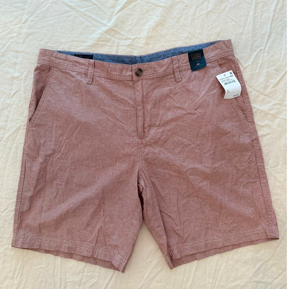 14th & Union NWT | Flat Front Chambray Trim Fit Shorts In Rust Argan | size 40
